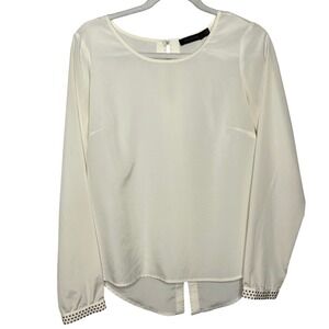 The Limited Studded Split Back Ivory Blouse Size Medium Long Sleeve Cream Top
